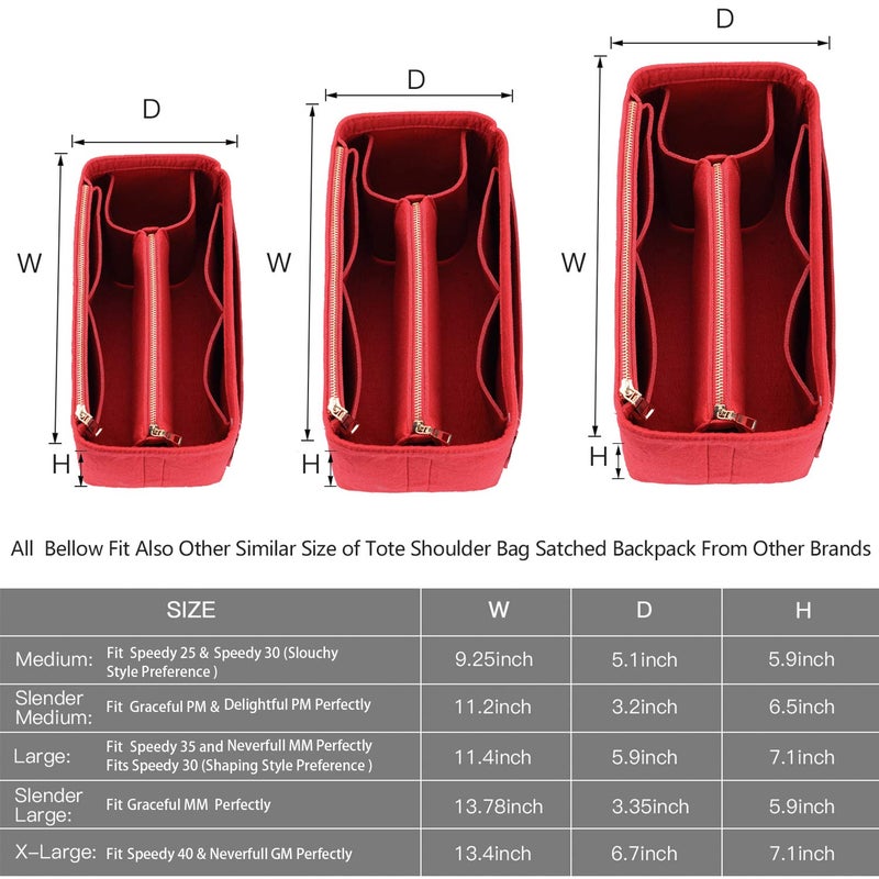 ZTUJO Purse Organizer, Felt Bag Organizer Purse Organizer Insert For Speedy, Neverfull, Graceful, Neverfull,Tote, Handbag,Shaper (Slender Medium, Red) - Image 3